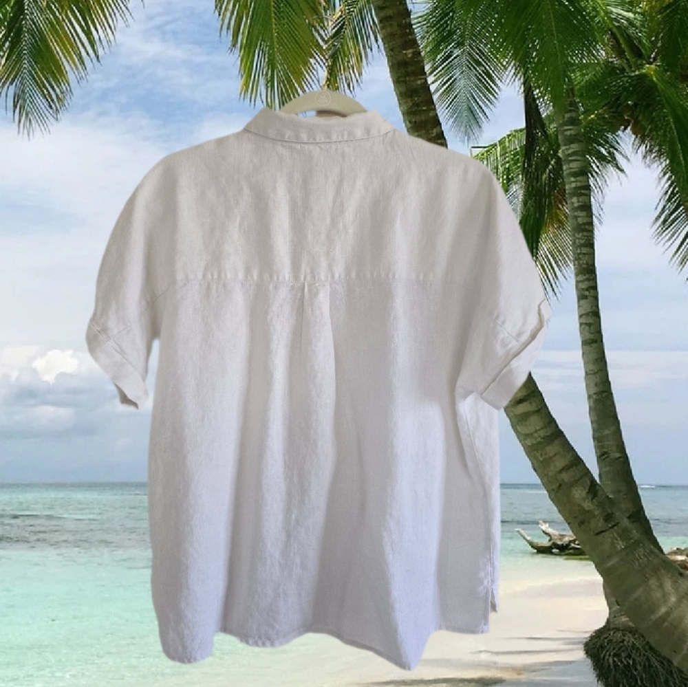 Breezy 100% European Linen Relaxed Fit Shirt by TAHARI  Natural Beige Worn Once - Picture 5 of 7